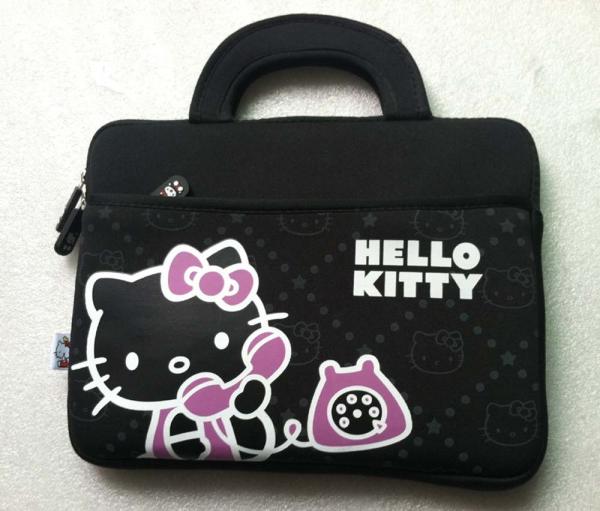 Custom printed hello kitty neoprene laptop tote bag with handle up to 14